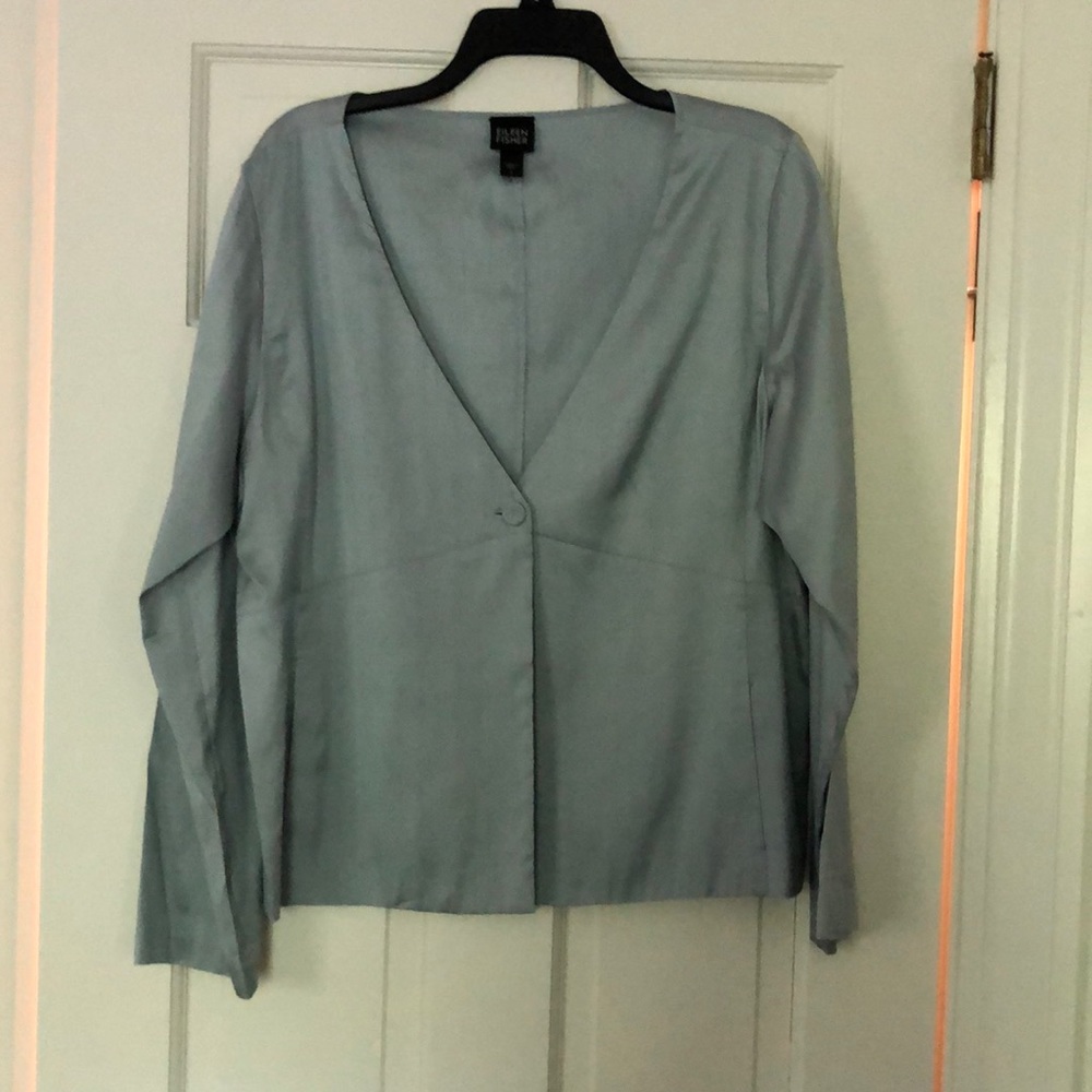 Eileen Fisher steel blue silk jacket. Sz L